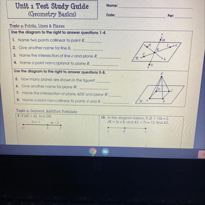 Unit one test study guide geometry basics